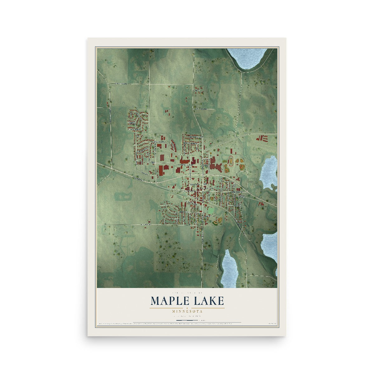 Map of Maple Lake, Minnesota, 12 x 18 inch unframed archival matte print