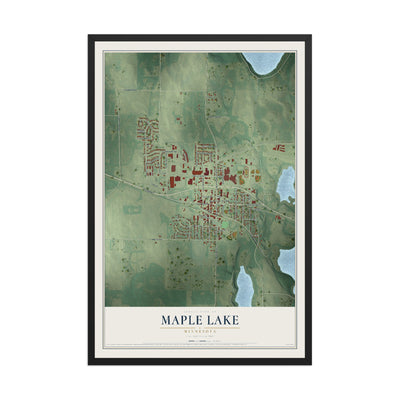 Map of Maple Lake, Minnesota, 12 x 18 inch print in a black wood frame
