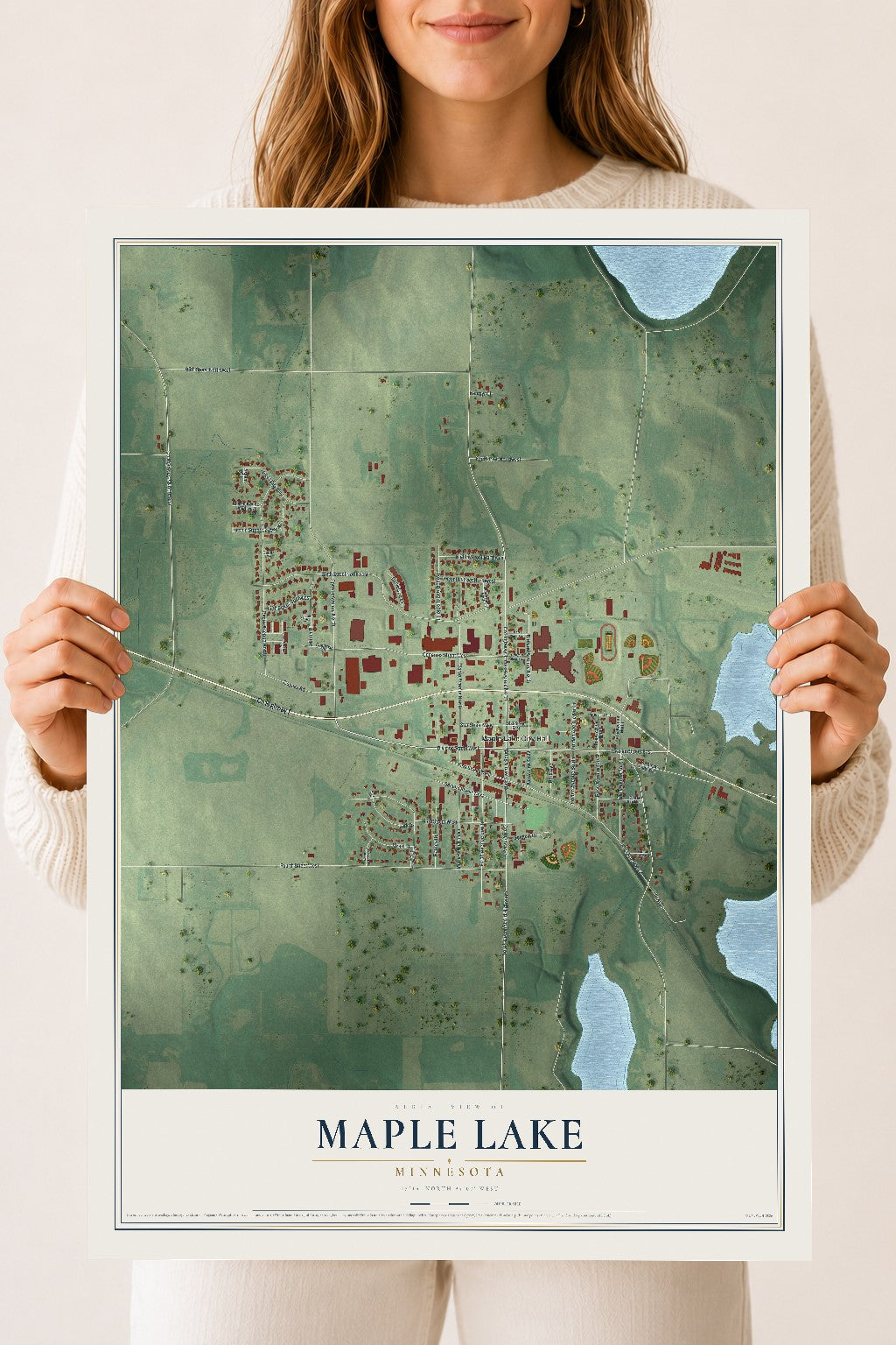 Map of Maple Lake, Minnesota, 18 x 24 inch unframed archival matte print