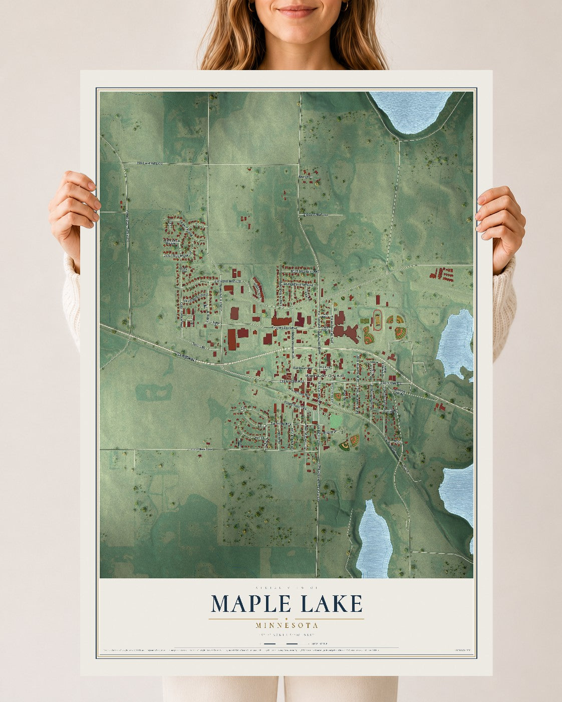 Map of Maple Lake, Minnesota, 24 x 36 inch unframed archival matte print