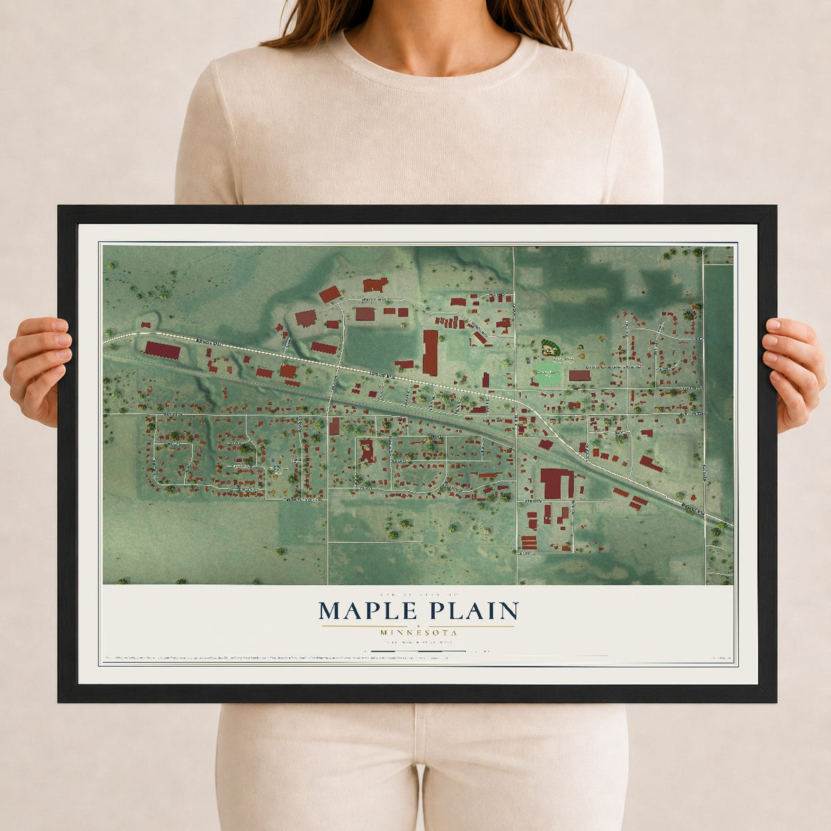 Map of Maple Plain, Minnesota, 12 x 18 inch print in a black wood frame