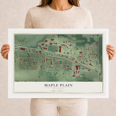 Map of Maple Plain, Minnesota, 12 x 18 inch print in a white wood frame