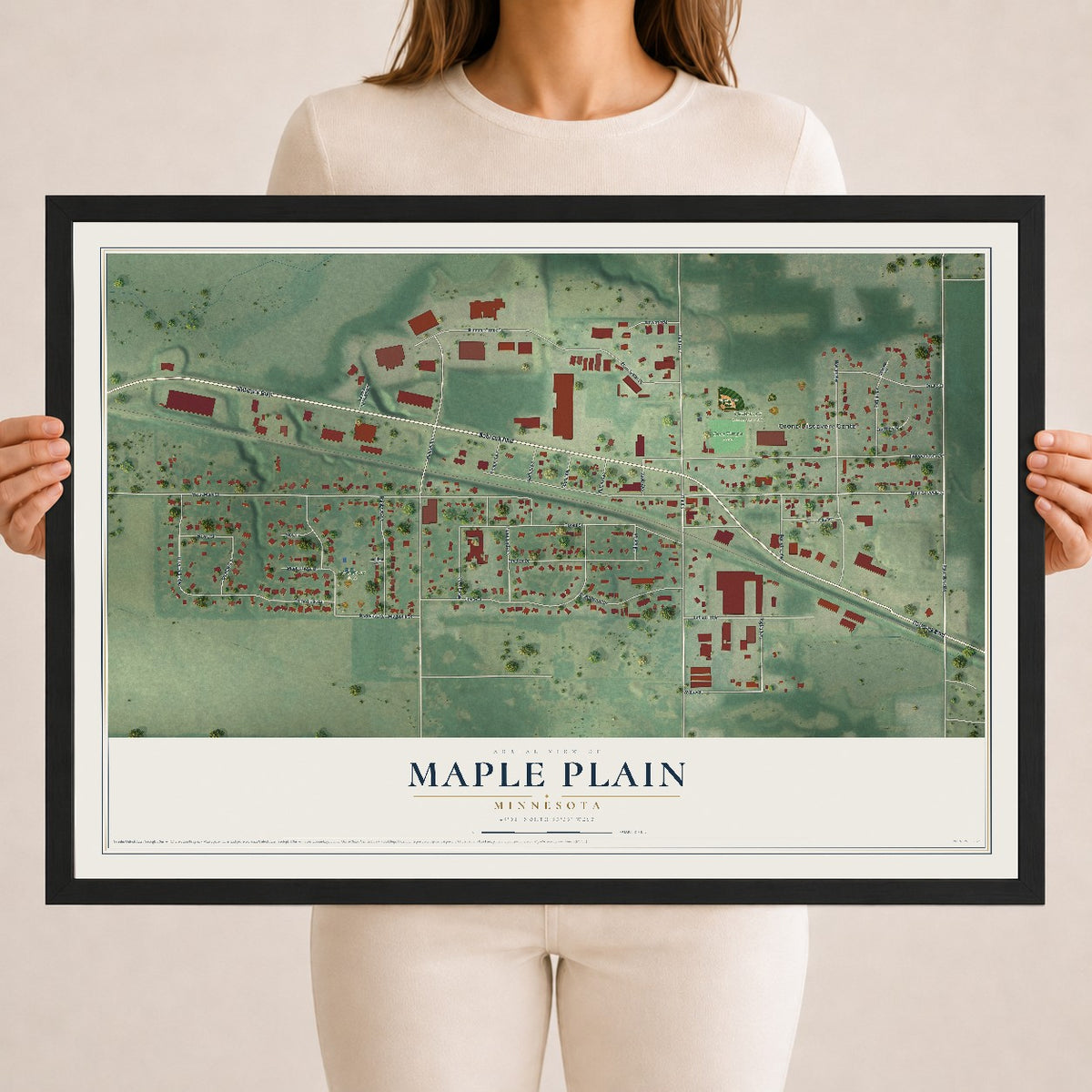 Map of Maple Plain, Minnesota, 18 x 24 inch print in a black wood frame
