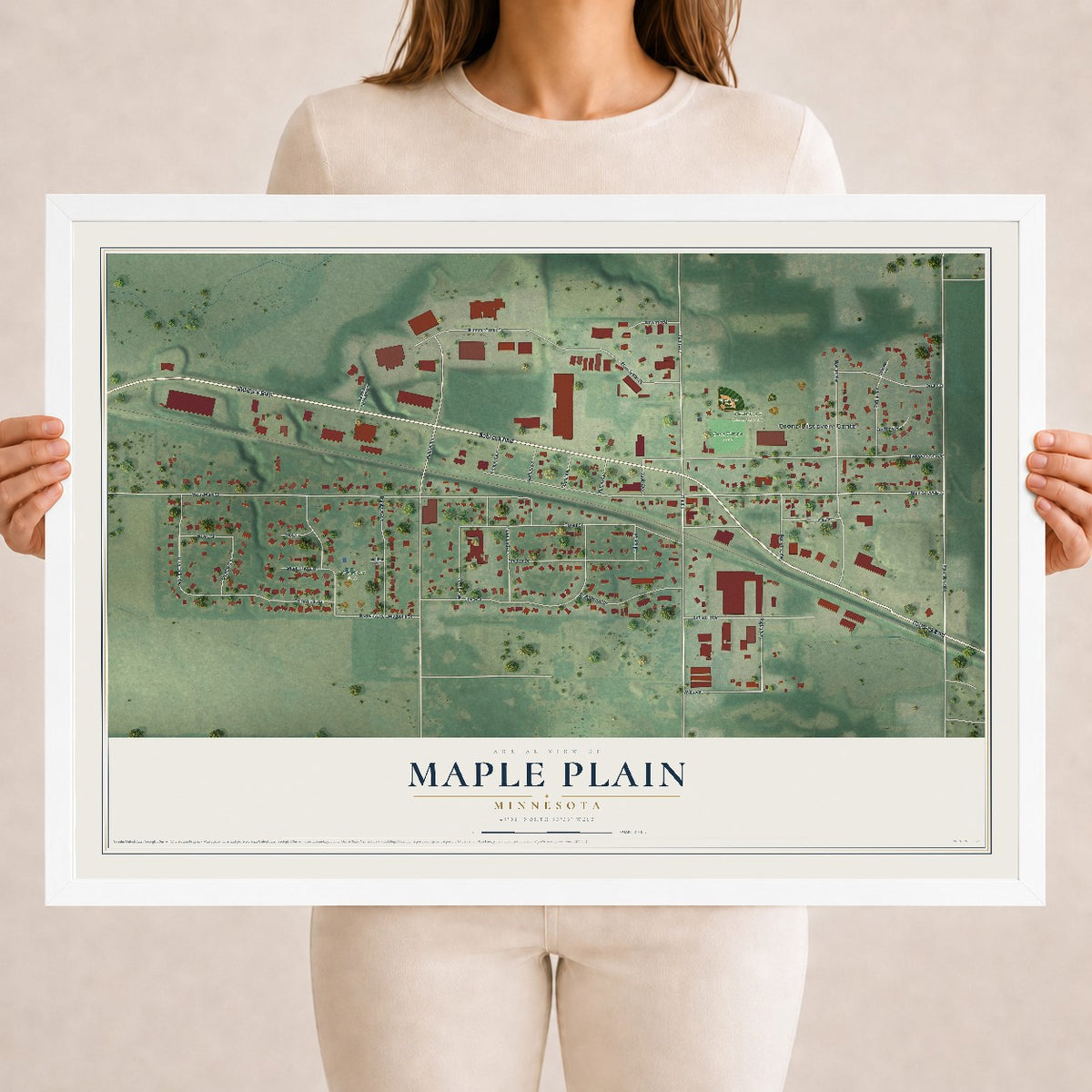 Map of Maple Plain, Minnesota, 18 x 24 inch print in a white wood frame