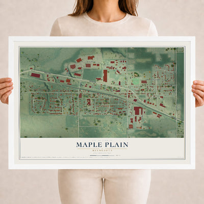 Map of Maple Plain, Minnesota, 18 x 24 inch print in a white wood frame