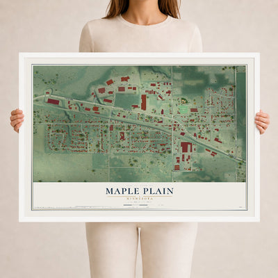 Map of Maple Plain, Minnesota, 24 x 36 inch print in a white wood frame