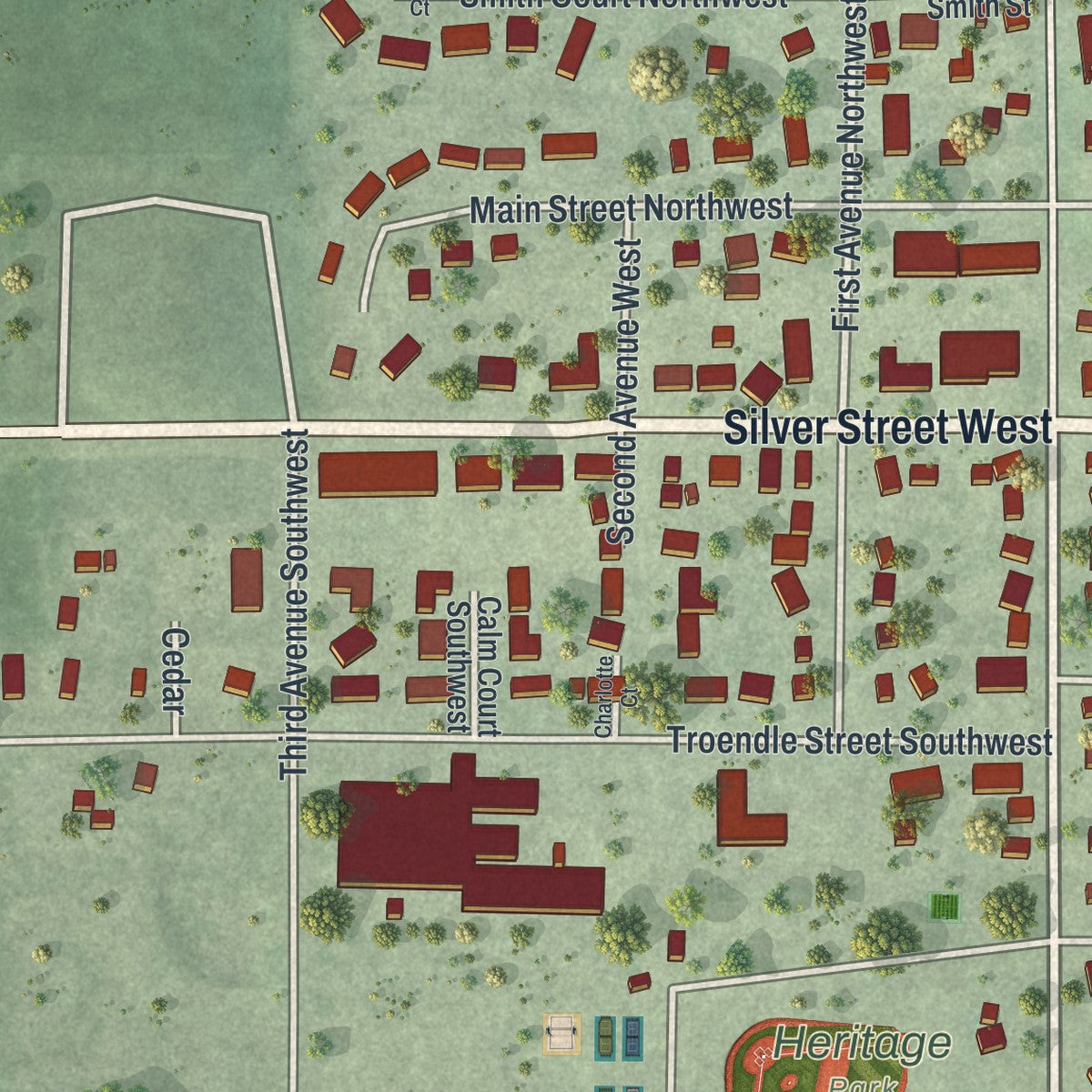 Second close-up of the map of Mapleton, Minnesota print showing more streets and buildings