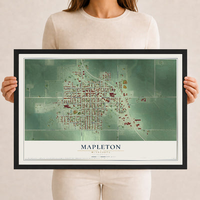 Map of Mapleton, Minnesota, 12 x 18 inch print in a black wood frame