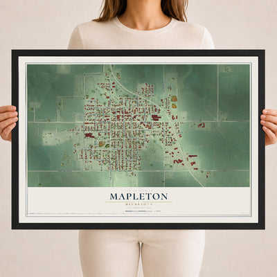 Map of Mapleton, Minnesota, 18 x 24 inch print in a black wood frame