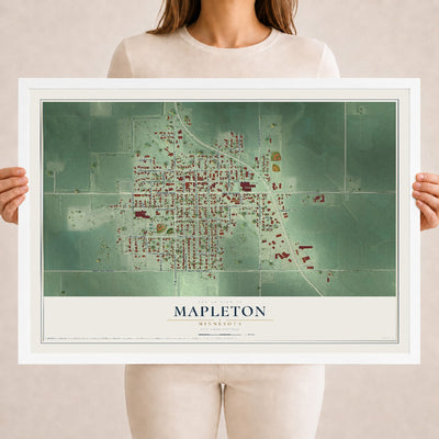 Map of Mapleton, Minnesota, 18 x 24 inch print in a white wood frame