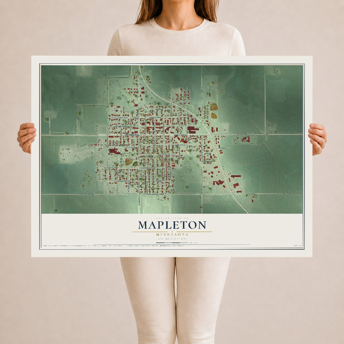 Map of Mapleton, Minnesota, 24 x 36 inch unframed archival matte print