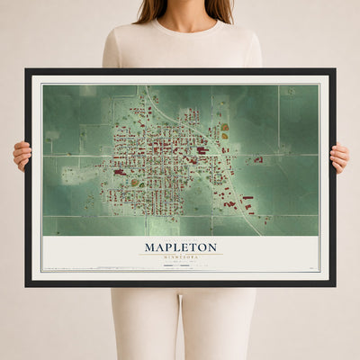 Map of Mapleton, Minnesota, 24 x 36 inch print in a black wood frame