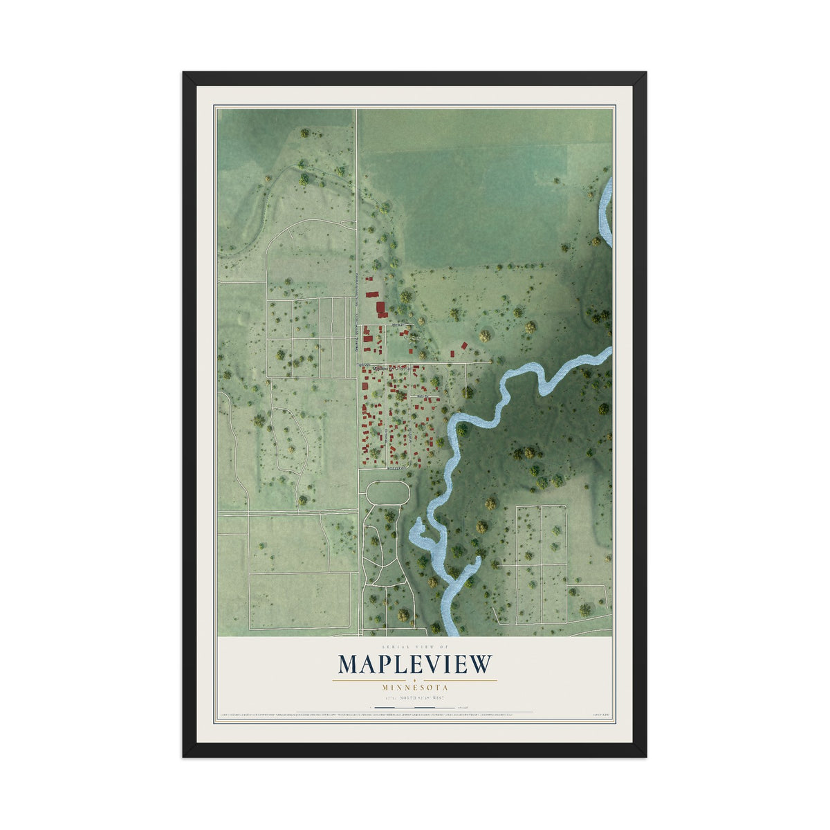 Map of Mapleview, Minnesota, 12 x 18 inch print in a black wood frame
