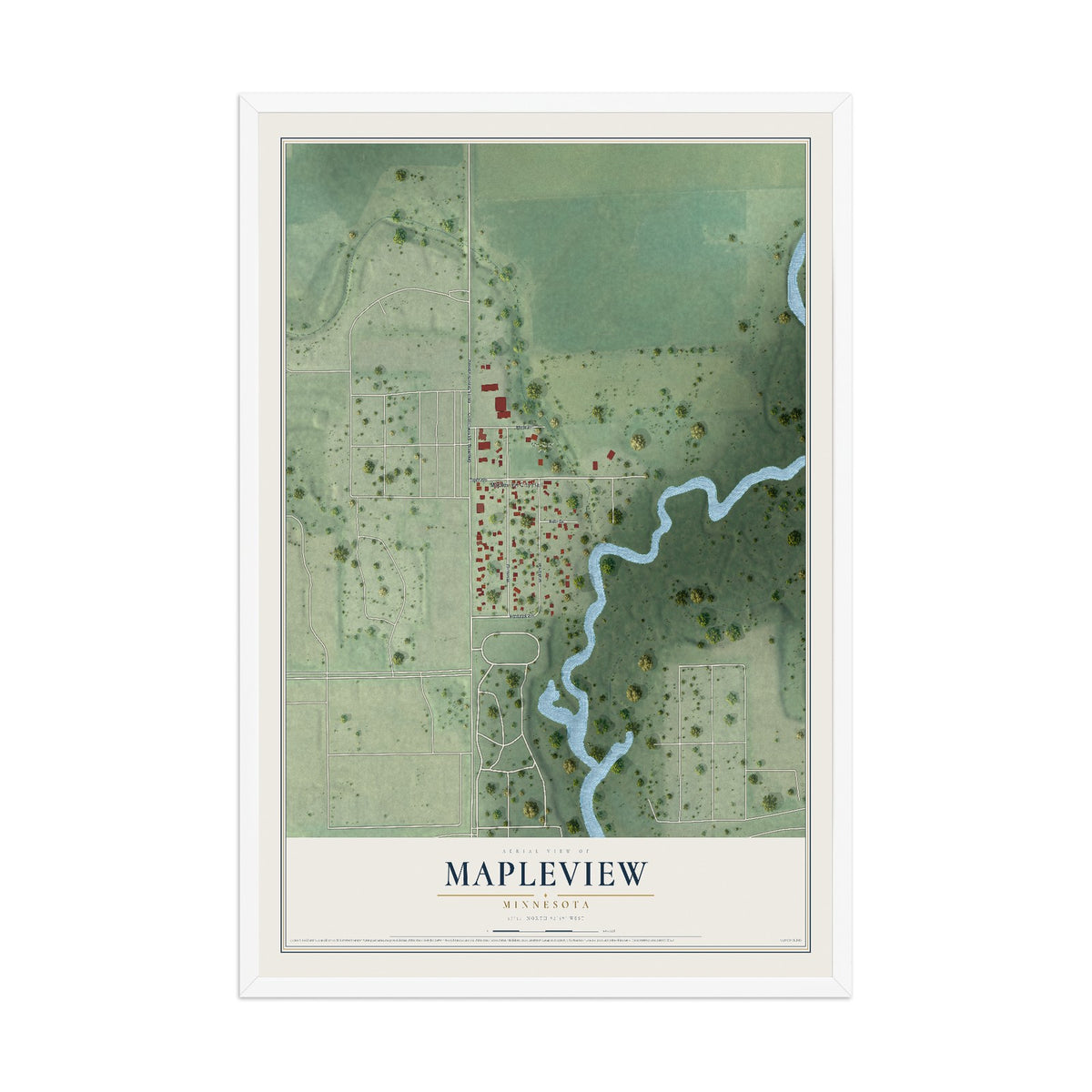 Map of Mapleview, Minnesota, 12 x 18 inch print in a white wood frame