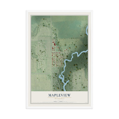 Map of Mapleview, Minnesota, 12 x 18 inch print in a white wood frame