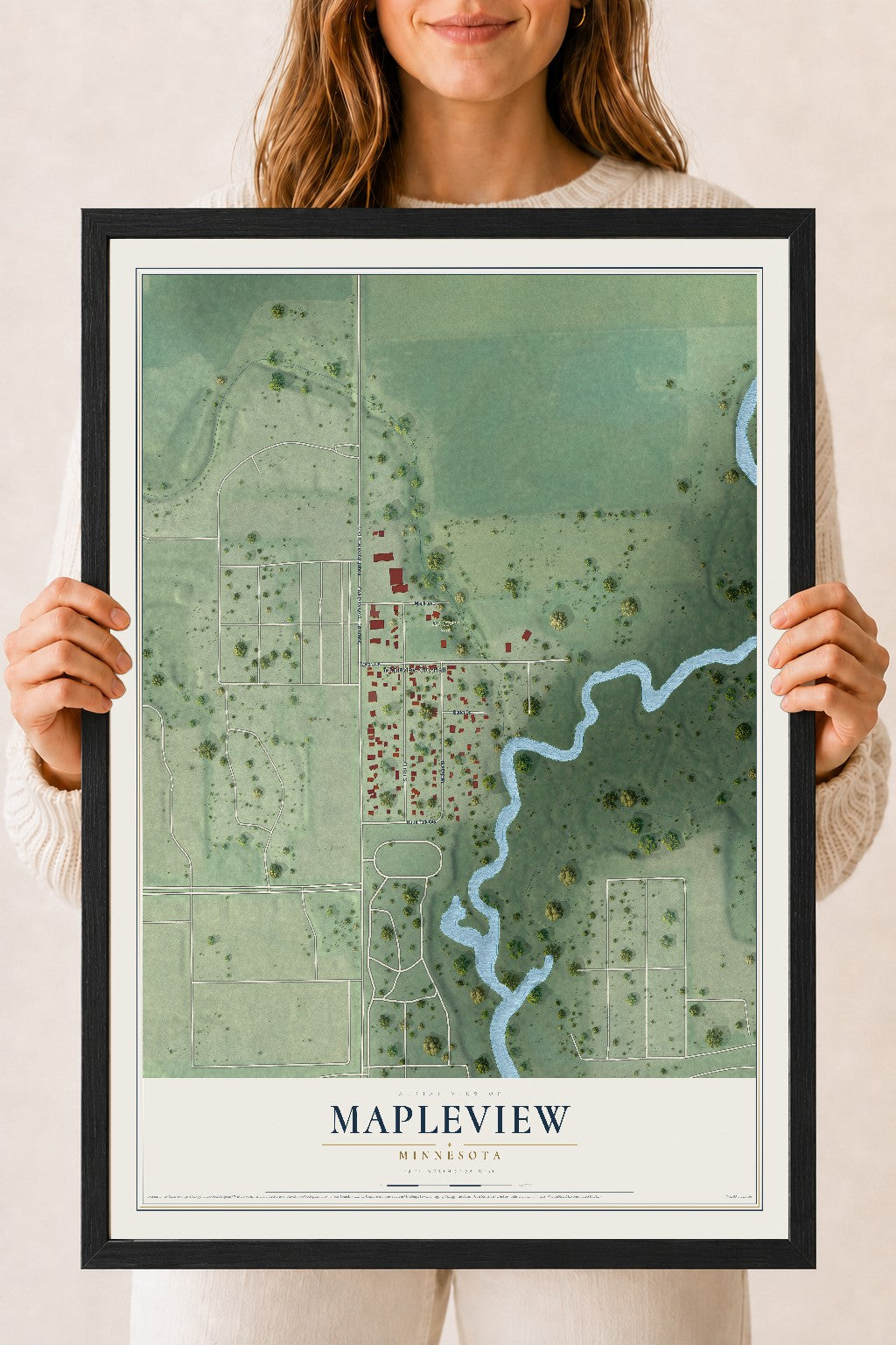 Map of Mapleview, Minnesota, 18 x 24 inch print in a black wood frame