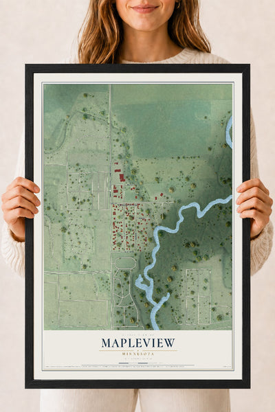 Map of Mapleview, Minnesota, 18 x 24 inch print in a black wood frame