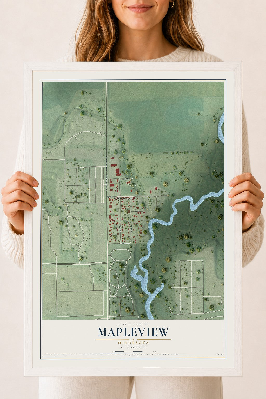Map of Mapleview, Minnesota, 18 x 24 inch print in a white wood frame