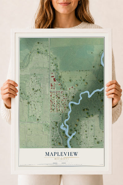 Map of Mapleview, Minnesota, 18 x 24 inch print in a white wood frame