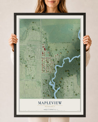 Map of Mapleview, Minnesota, 24 x 36 inch print in a black wood frame