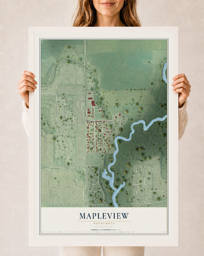 Map of Mapleview, Minnesota, 24 x 36 inch print in a white wood frame