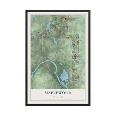 Map of Maplewood, Minnesota, 12 x 18 inch print in a black wood frame