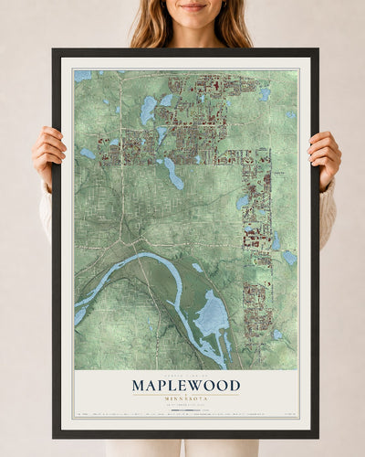 Map of Maplewood, Minnesota, 24 x 36 inch print in a black wood frame