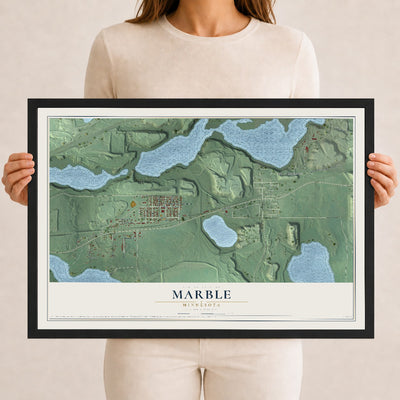 Map of Marble, Minnesota, 12 x 18 inch print in a black wood frame