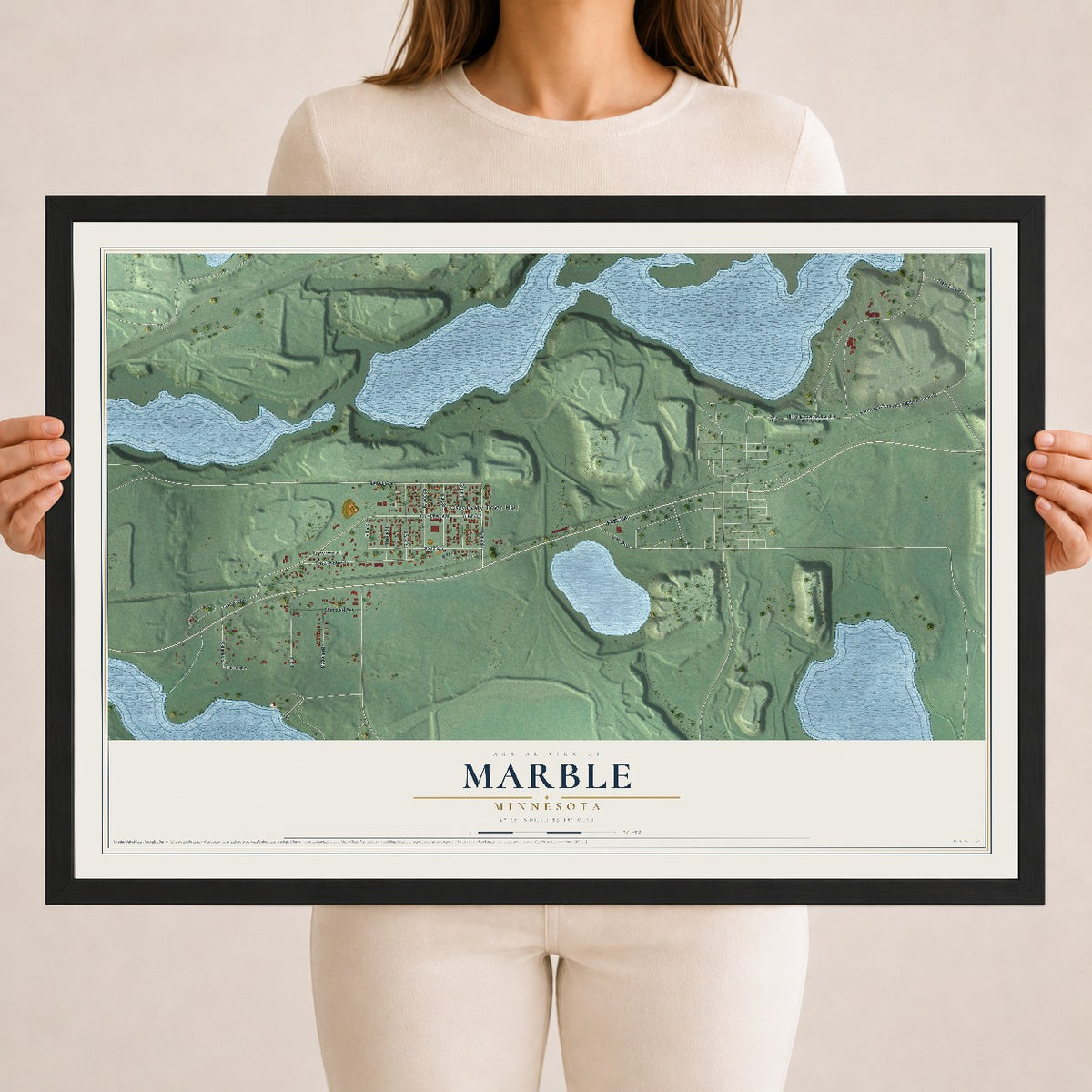 Map of Marble, Minnesota, 18 x 24 inch print in a black wood frame