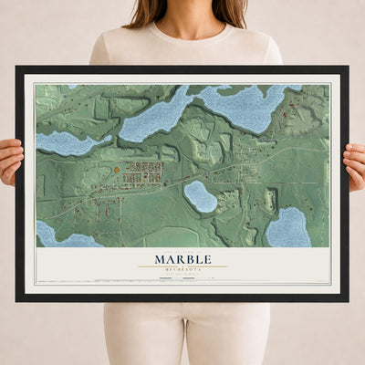 Map of Marble, Minnesota, 18 x 24 inch print in a black wood frame