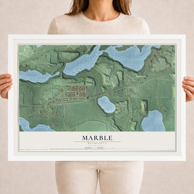 Map of Marble, Minnesota, 18 x 24 inch print in a white wood frame