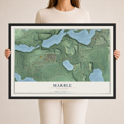 Map of Marble, Minnesota, 24 x 36 inch print in a black wood frame