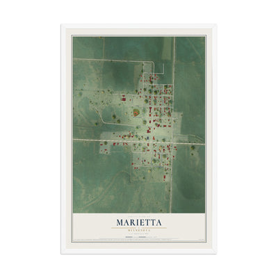 Map of Marietta, Minnesota, 12 x 18 inch print in a white wood frame