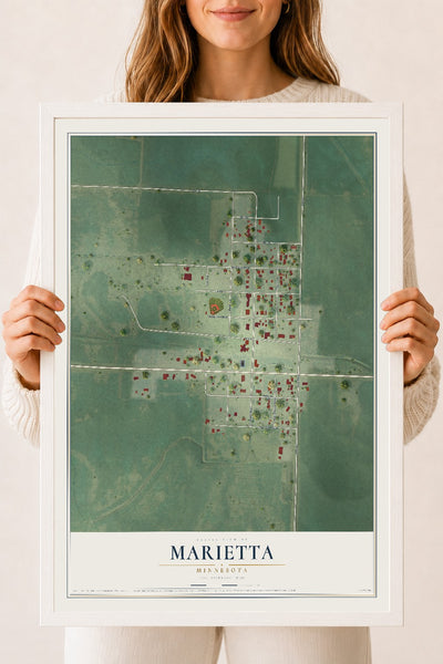 Map of Marietta, Minnesota, 18 x 24 inch print in a white wood frame