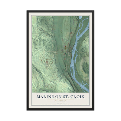 Map of Marine on St. Croix, Minnesota, 12 x 18 inch print in a black wood frame
