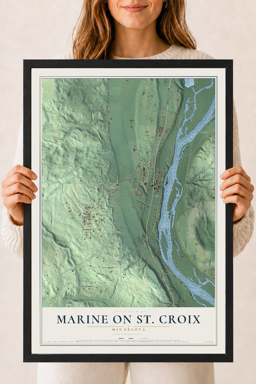 Map of Marine on St. Croix, Minnesota, 18 x 24 inch print in a black wood frame