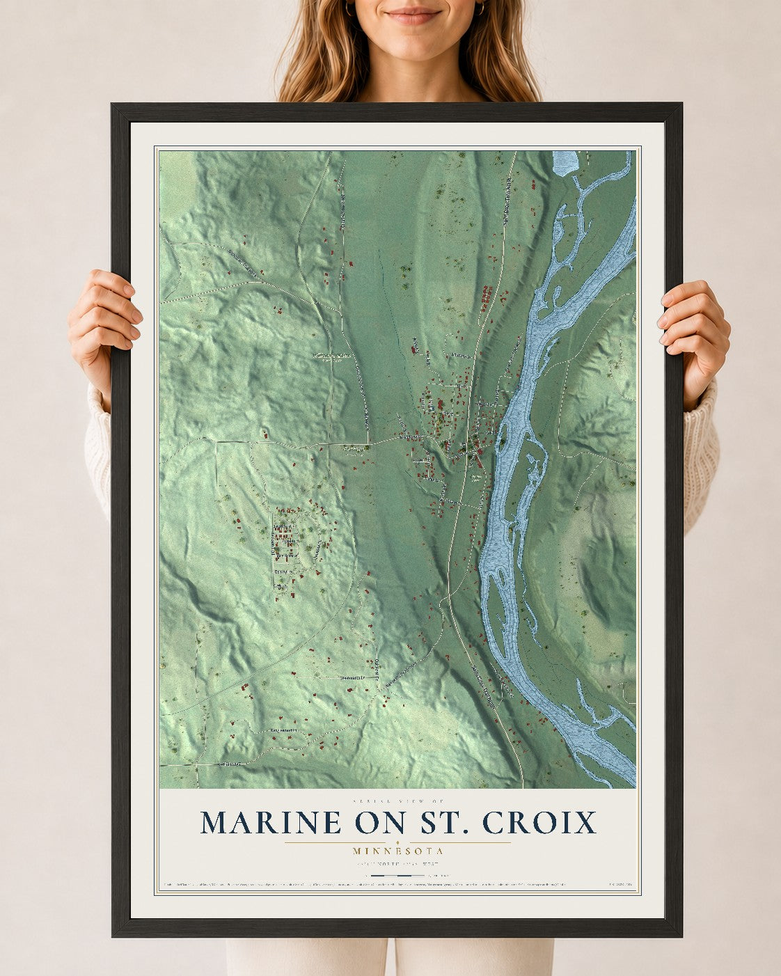 Map of Marine on St. Croix, Minnesota, 24 x 36 inch print in a black wood frame