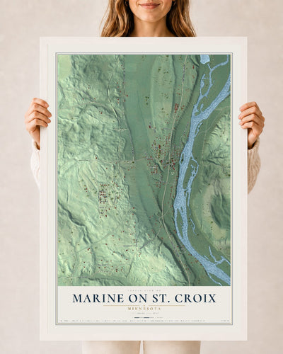Map of Marine on St. Croix, Minnesota, 24 x 36 inch print in a white wood frame
