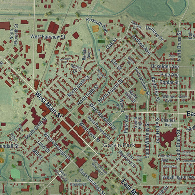 Close-up of the map of Marshall, Minnesota print showing street and building detail