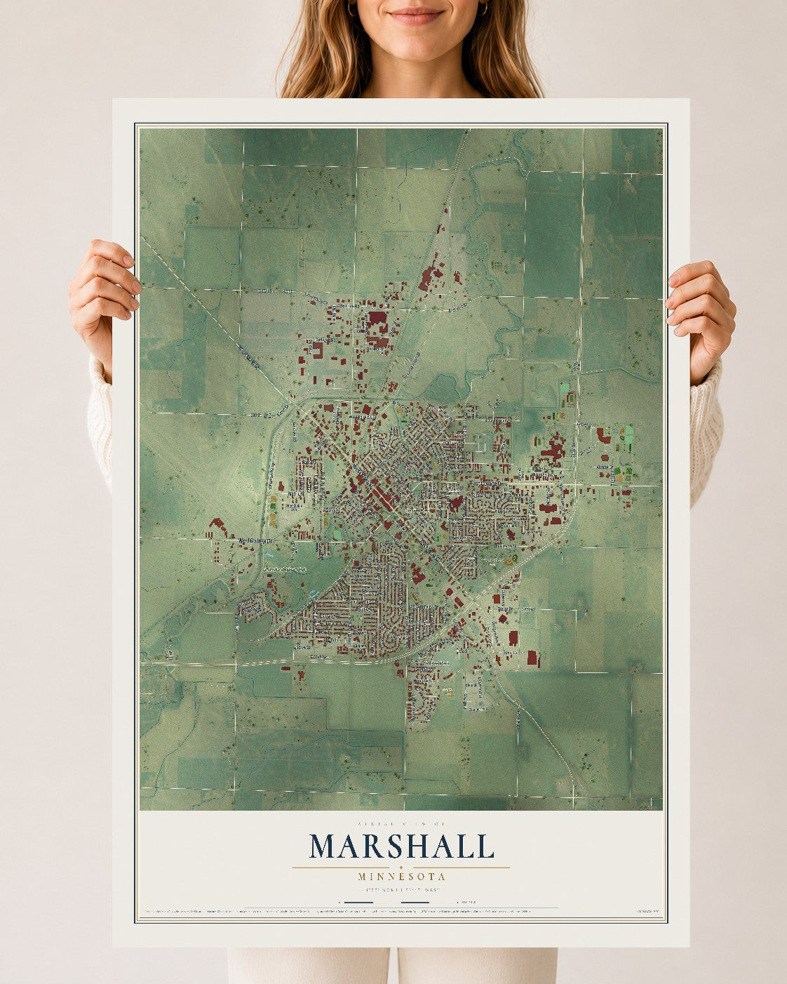 Map of Marshall, Minnesota, 24 x 36 inch unframed archival matte print