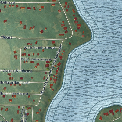 Close-up of the map of Martin Lake, Minnesota print showing street and building detail
