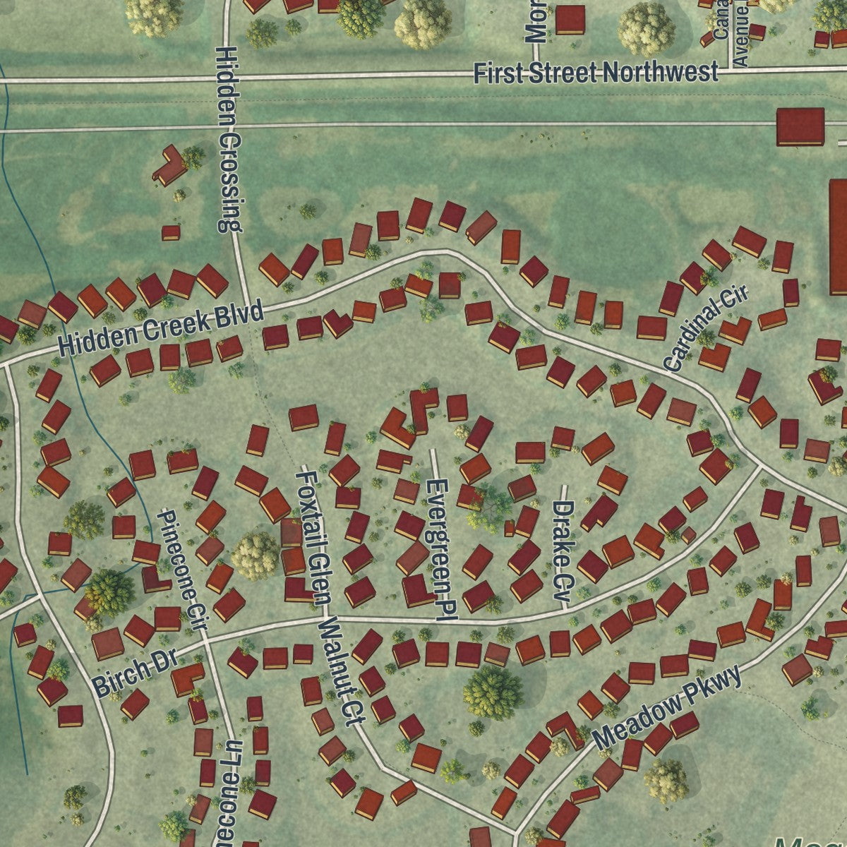 Close-up of the map of Mayer, Minnesota print showing street and building detail