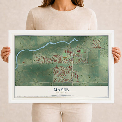 Map of Mayer, Minnesota, 12 x 18 inch print in a white wood frame