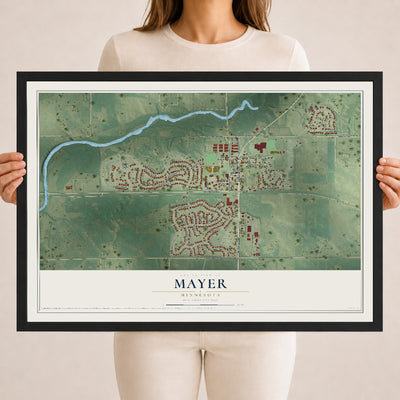 Map of Mayer, Minnesota, 18 x 24 inch print in a black wood frame