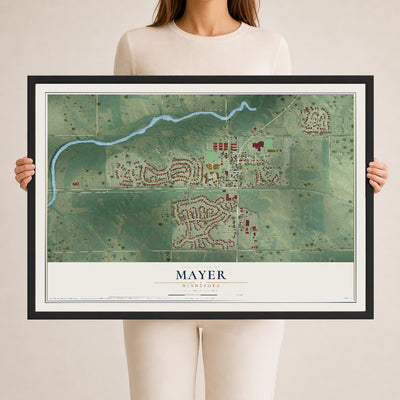Map of Mayer, Minnesota, 24 x 36 inch print in a black wood frame