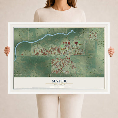 Map of Mayer, Minnesota, 24 x 36 inch print in a white wood frame