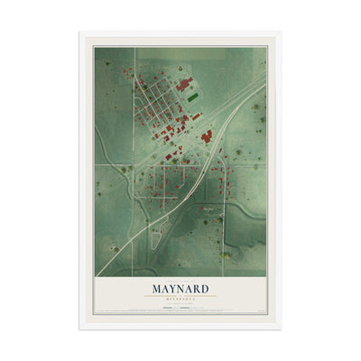 Map of Maynard, Minnesota, 12 x 18 inch print in a white wood frame