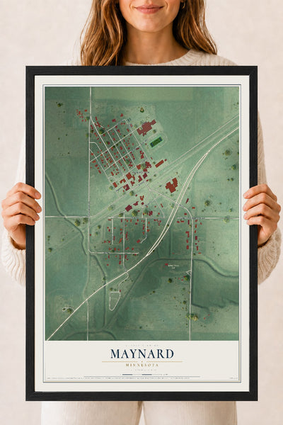Map of Maynard, Minnesota, 18 x 24 inch print in a black wood frame