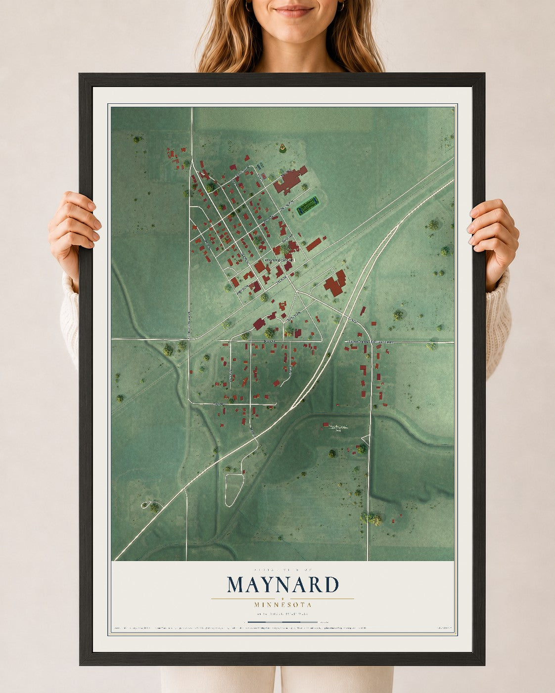 Map of Maynard, Minnesota, 24 x 36 inch print in a black wood frame
