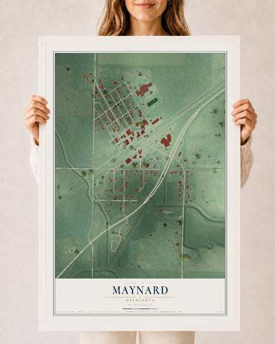 Map of Maynard, Minnesota, 24 x 36 inch print in a white wood frame